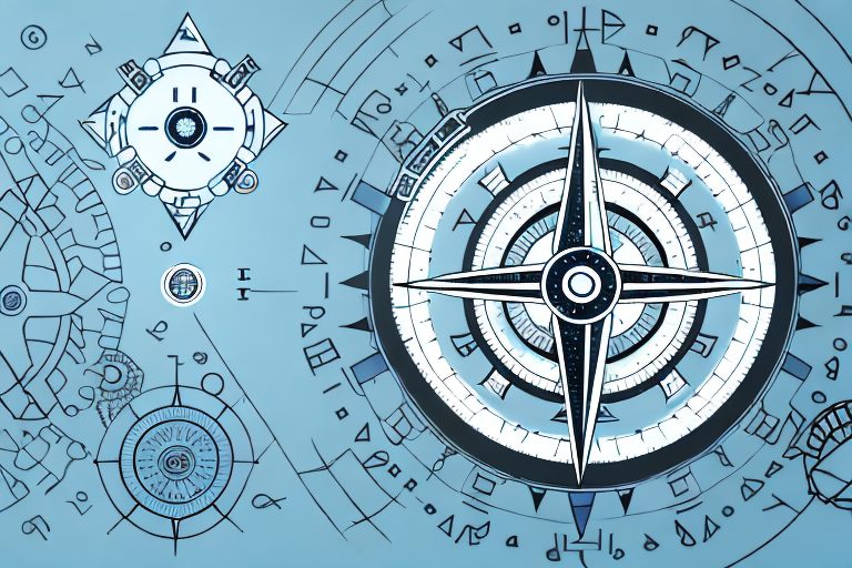 A balanced scale with team-related symbols like gears