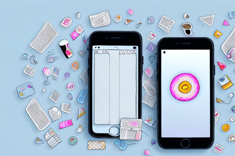 An iphone surrounded by various symbols representing journaling elements such as pens