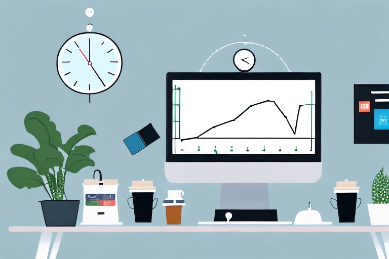 A home office setup with a computer displaying a productivity tracking app