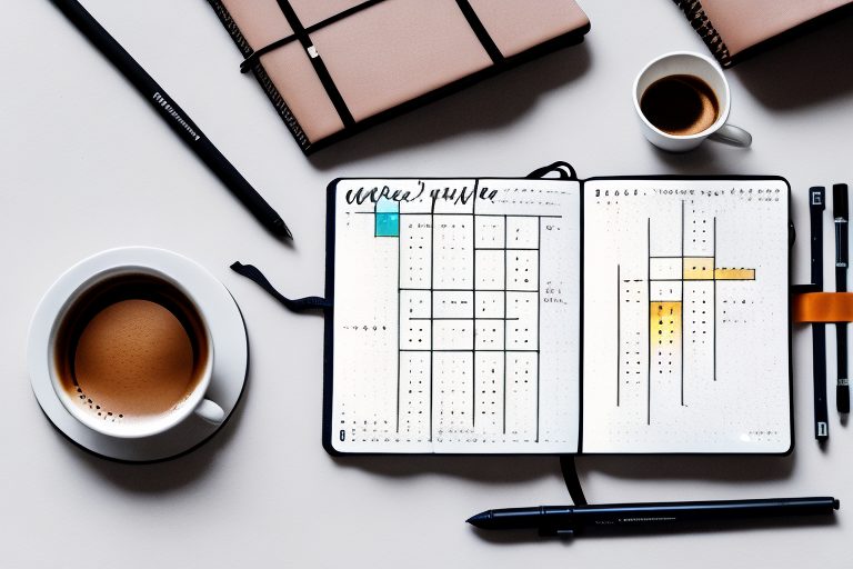 A bullet journal open to a productivity tracker page