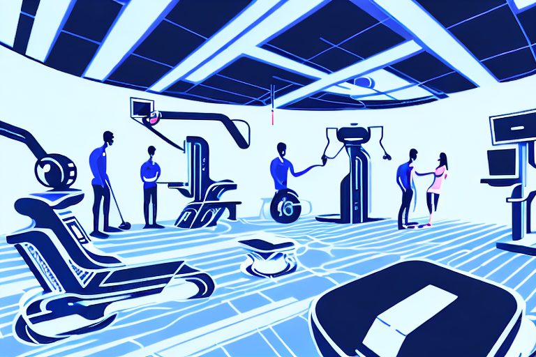 A futuristic ai-driven sports training facility with advanced machines and technology