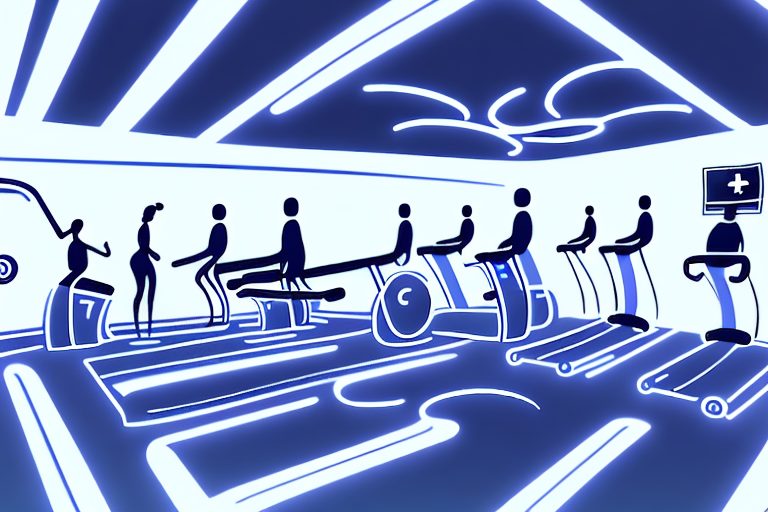 A futuristic gym with various ai-powered fitness equipment