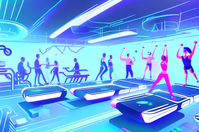 A futuristic gym filled with high-tech equipment