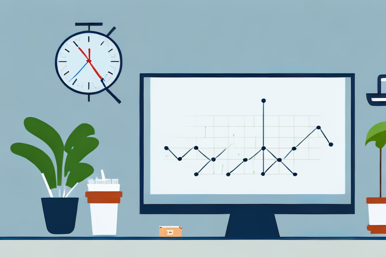 A desk with a computer displaying a productivity tracking graph