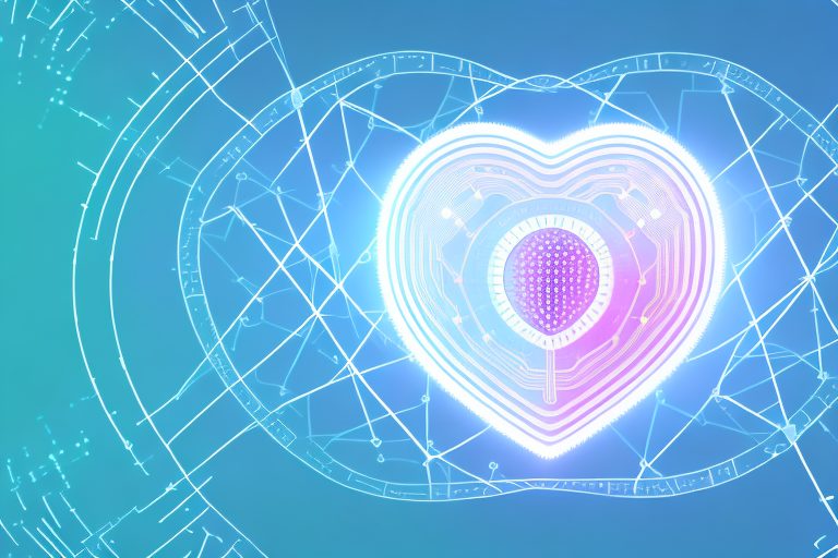 A digital heart symbol intertwined with a futuristic ai chip