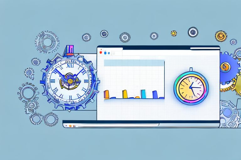 A dynamic workspace with a computer screen displaying a vibrant google sheets interface