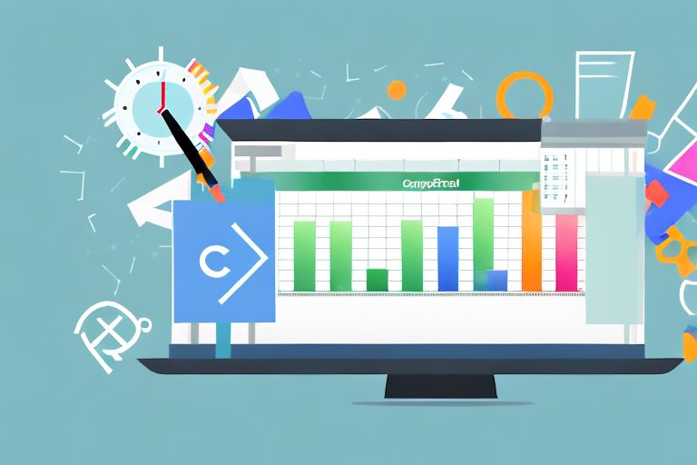 A computer screen displaying an excel spreadsheet with various productivity tracking tools such as colorful charts