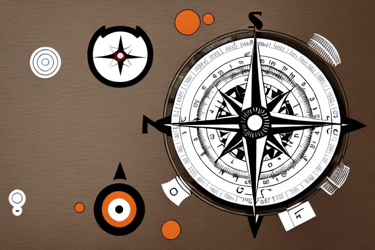 A compass surrounded by symbolic representations of the ten strategies such as a clock (for time management)