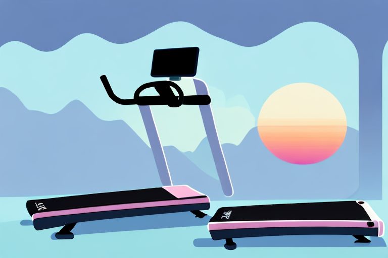 A treadmill with a sunrise in the background