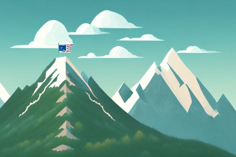 A mountain peak with a flag at the top