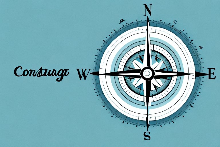 A compass pointing towards a mountain peak