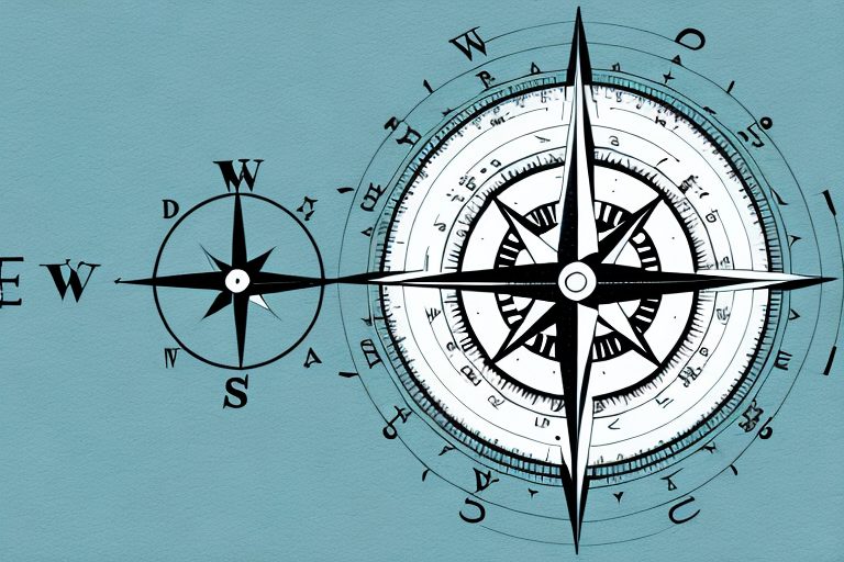 A compass pointing towards a bright