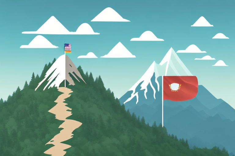 A mountain peak with a flag on top