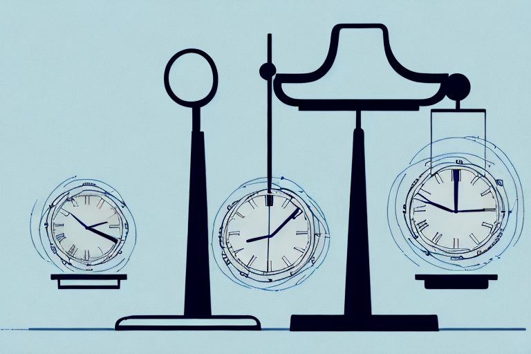 A balanced scale with a check mark on one side and a clock on the other