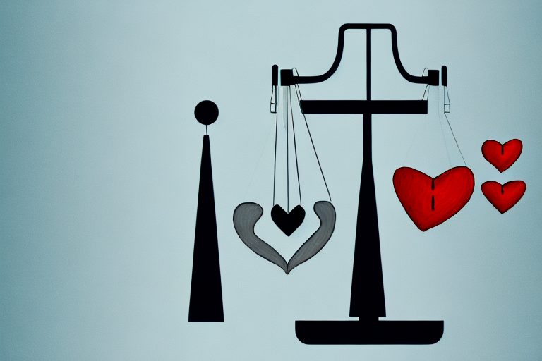 A balance scale with a heart on one side and a clock on the other