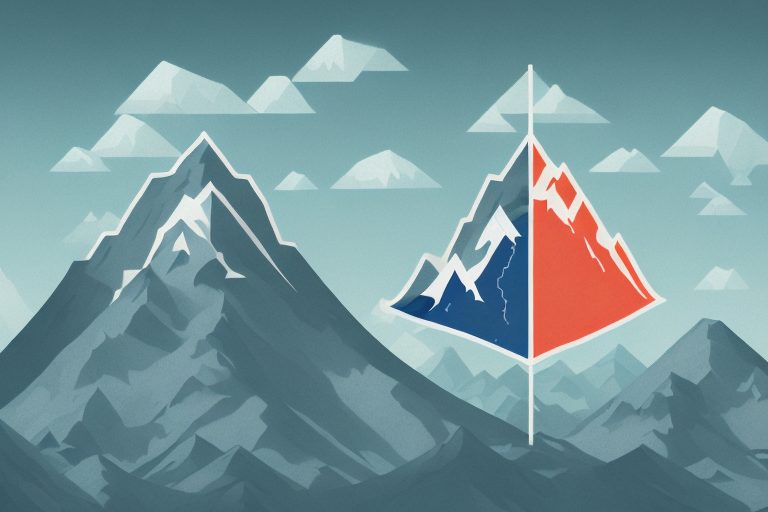 A mountain peak with a flag on top