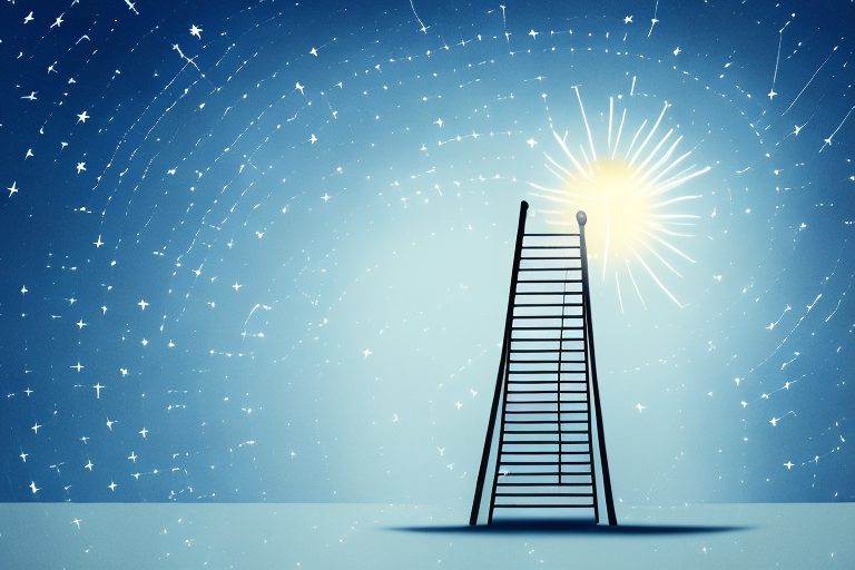 A ladder reaching towards a bright star in the night sky