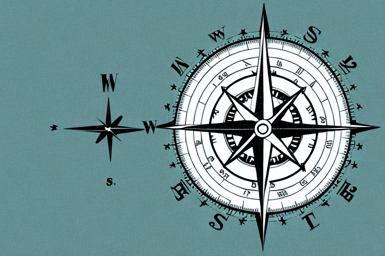 A compass pointing towards a bright