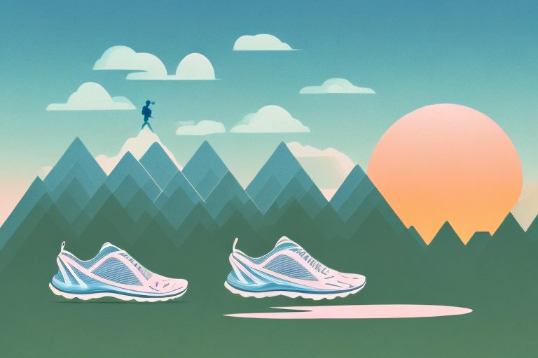 A pair of running shoes on a scenic trail