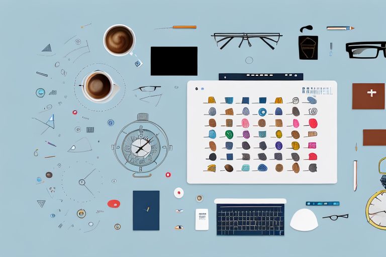 A desktop with various tools like a clock