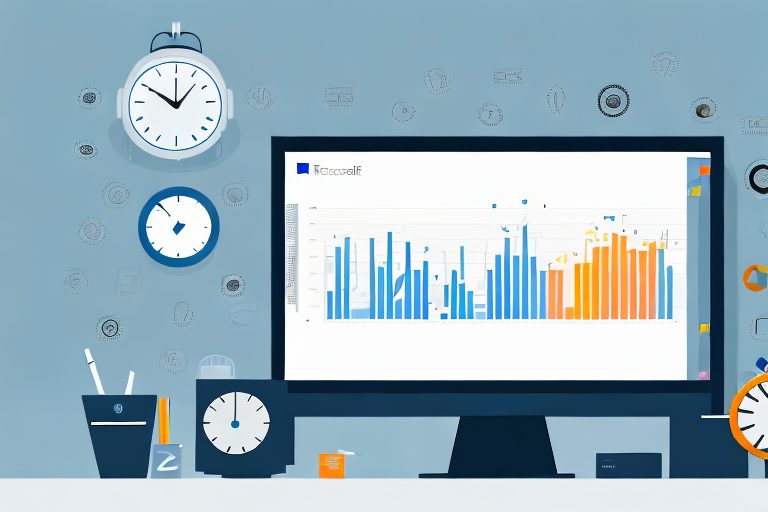 A desktop with a computer screen showcasing various microsoft office tools such as excel