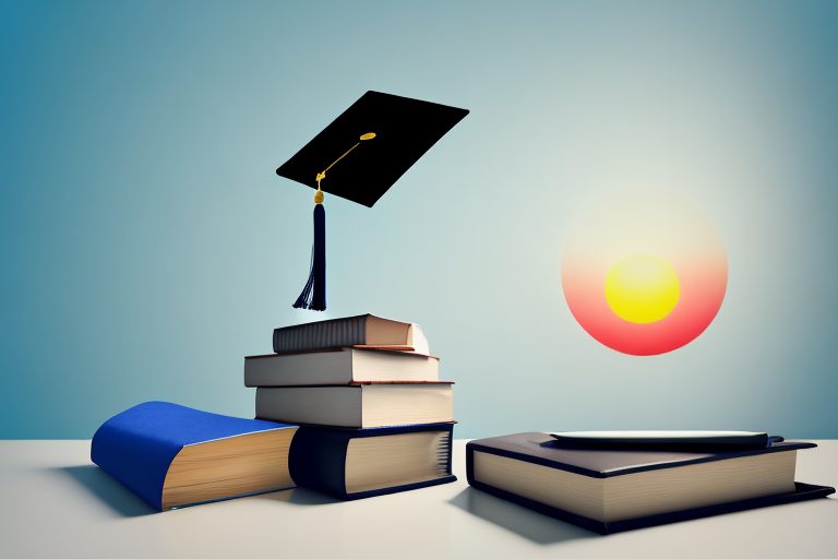 A stack of books with a graduation cap on top