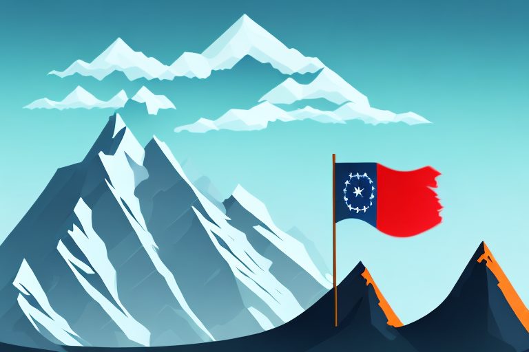 A mountain peak with a flag at the top