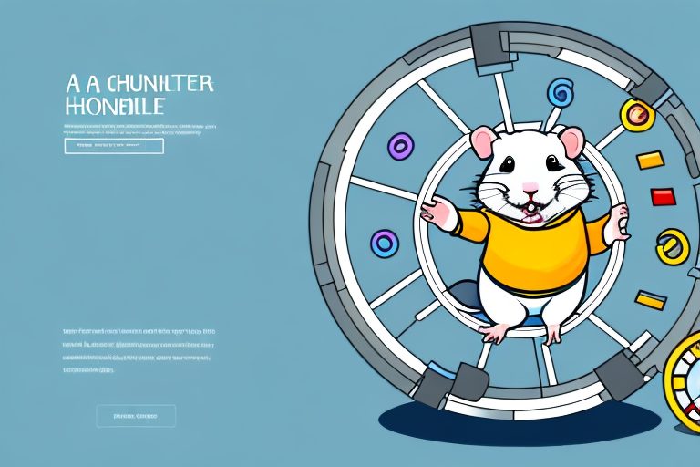 A hamster running on a wheel with various motivational symbols like a trophy