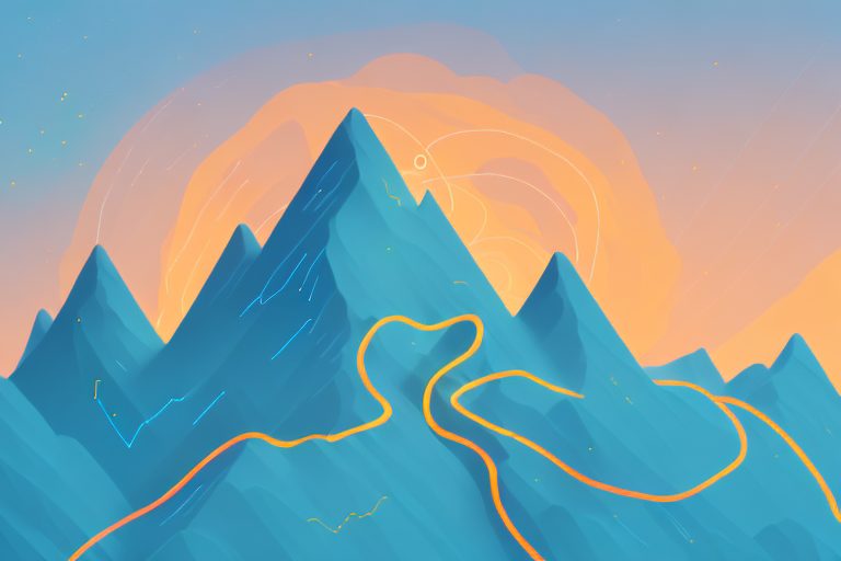 A mountain peak bathed in the glow of sunrise