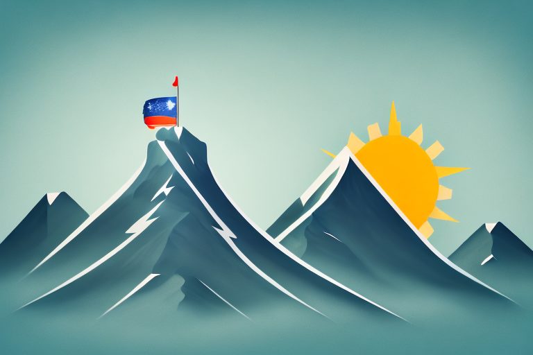 A mountain peak with a flag on top