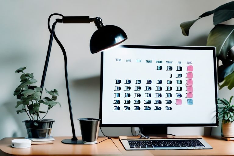 A desk with a laptop