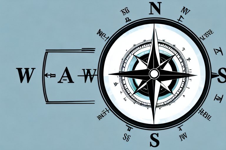 A compass pointing towards various symbols representing different aspects of accountability coaching