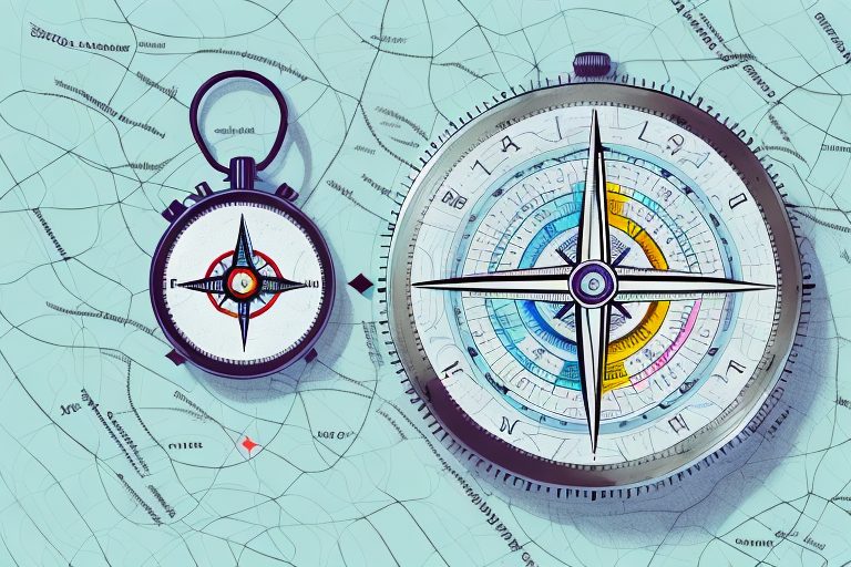 A map of los angeles with symbolic icons like a compass and stopwatch