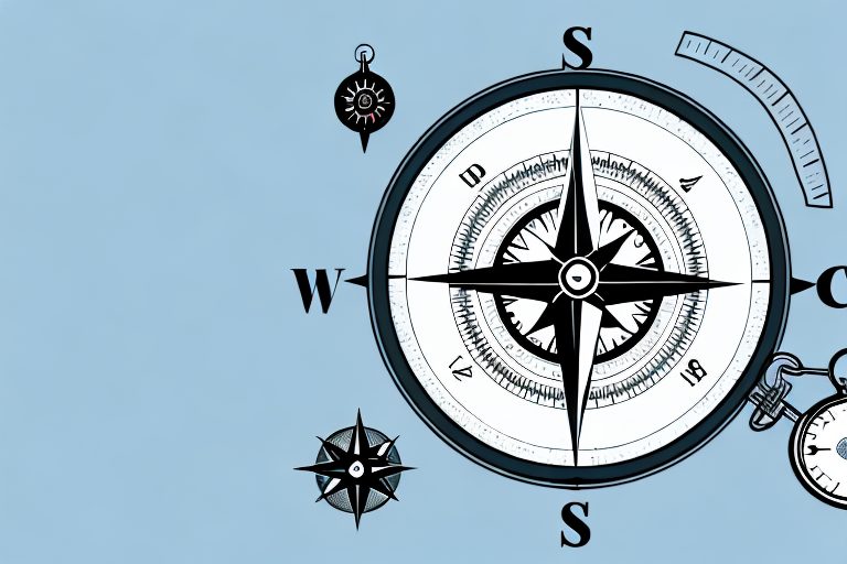 A compass surrounded by various coaching tools like a whistle