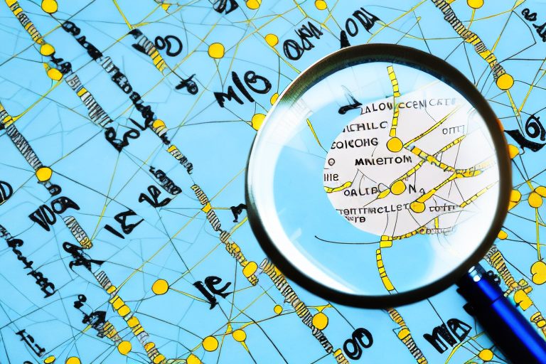 A magnifying glass hovering over a map marked with various location pins