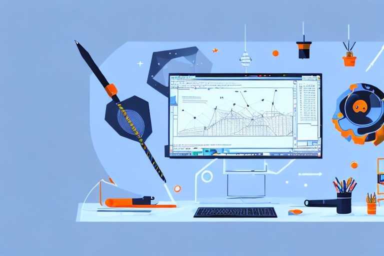 A dynamic workspace with a glowing computer screen displaying visual studio 2022 interface