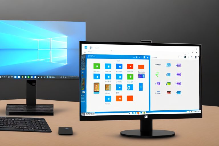 A desktop computer with windows 10 interface on the screen