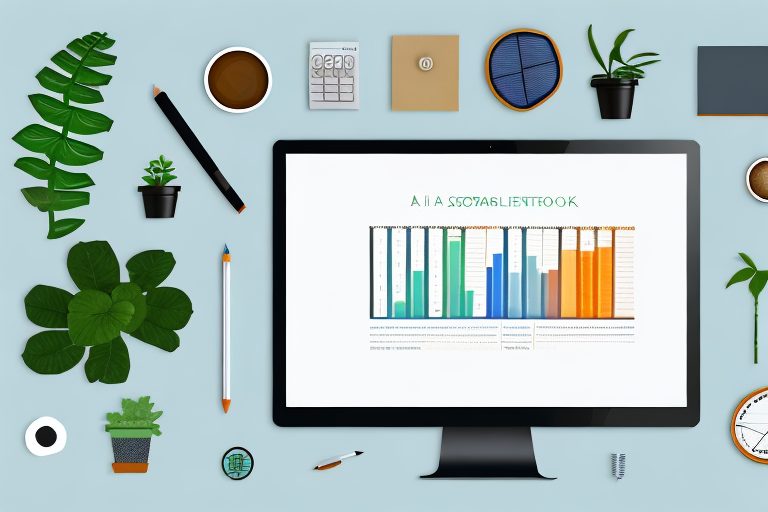 A desktop with various eco-friendly tools like a solar-powered calculator