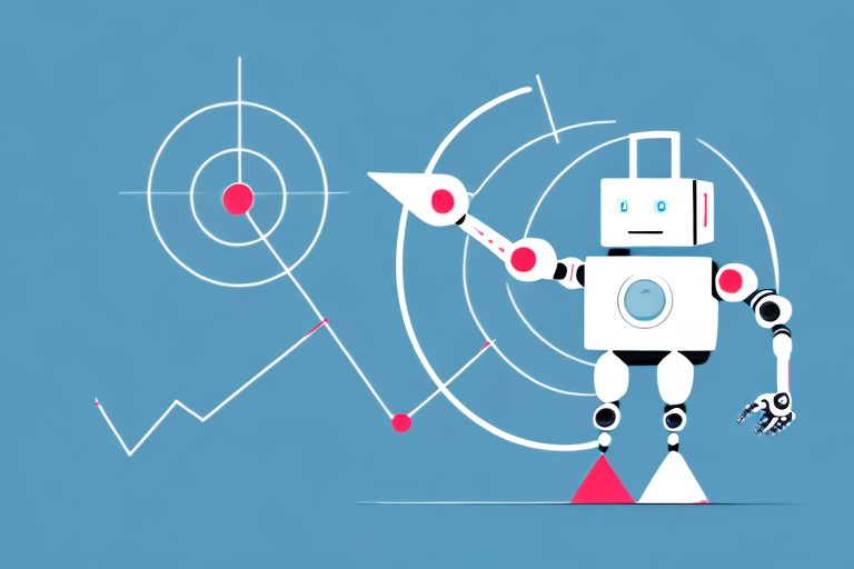 A robot coaching a sales graph arrow