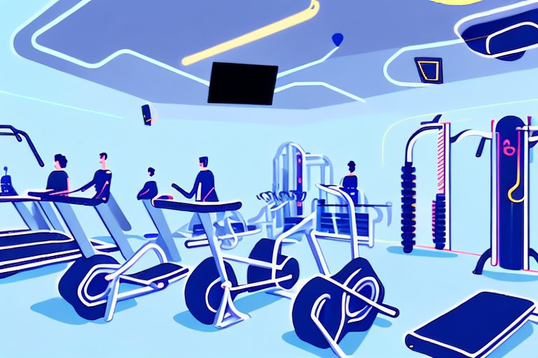 A futuristic gym setup with various ai-powered fitness equipment